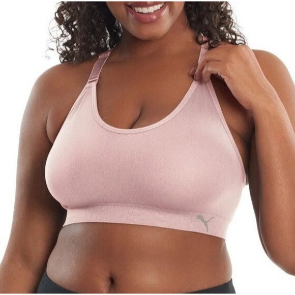 NWT Puma Ladies' Seamless Performance Sports Bra 3 Pack Pink Purple Gray Medium - Picture 3 of 4